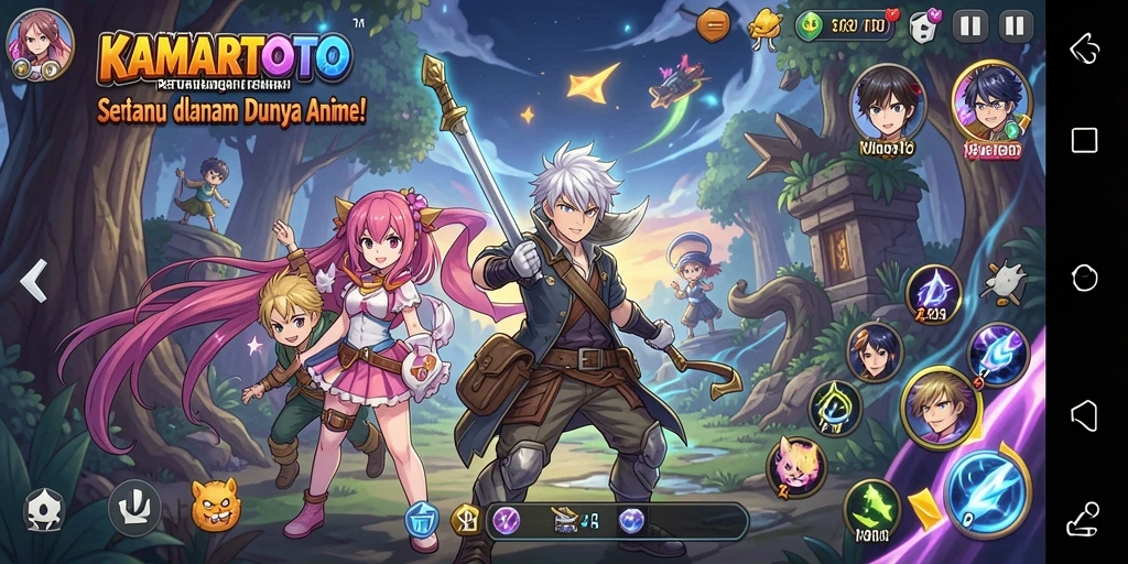 Screenshot KAMARTOTO menampilkan karakter anime dalam aksi seru.