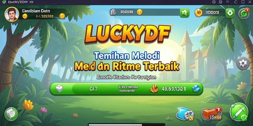 Tampilan gameplay interaktif LUCKYDF yang menampilkan tantangan musik.