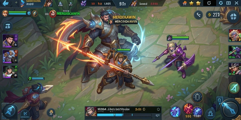 Tampilan menangkap aksi seru dalam gameplay MOBA MERDEKAWIN.