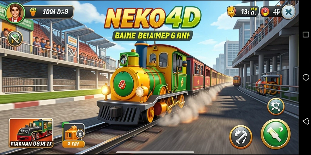 Tampilan balapan seru di NEKO4D dengan kereta cepat.