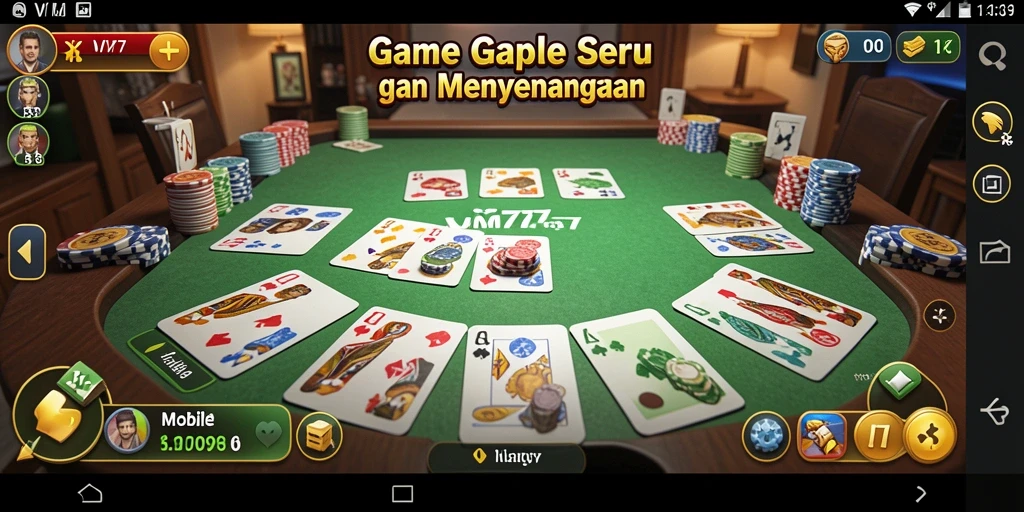 Tampilan gameplay seru di VM777 dengan suasana bermain Gaple yang menegangkan.